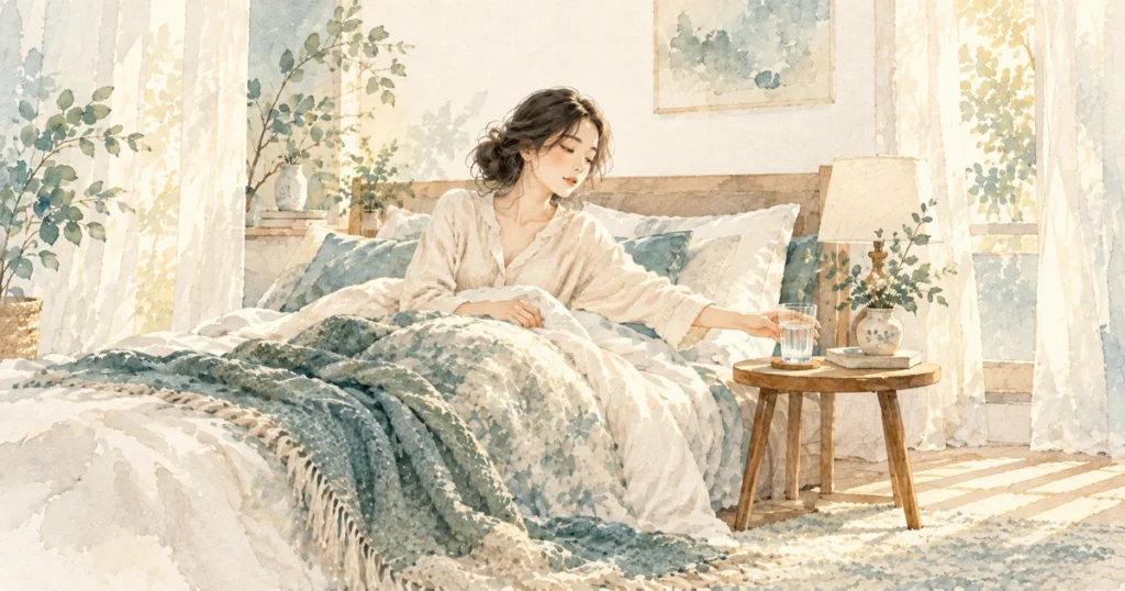 口呼吸といびきの関係|鼻づまり・口の渇きへの対処と注意点をテーマにした水彩イラスト