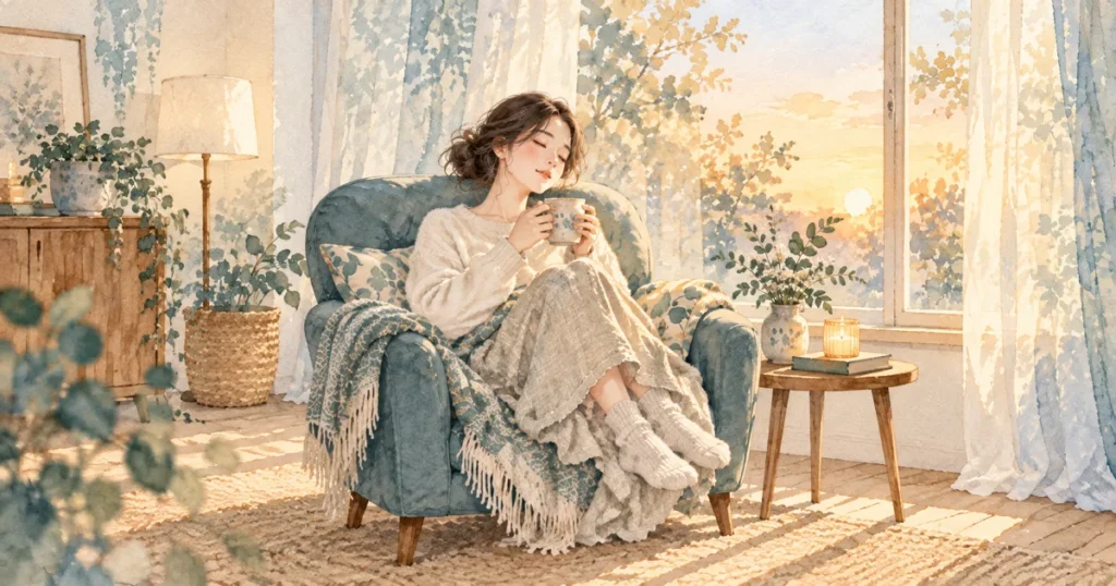 自律神経と睡眠の関係|眠れない原因を決めつけず整える方法をテーマにした水彩イラスト
