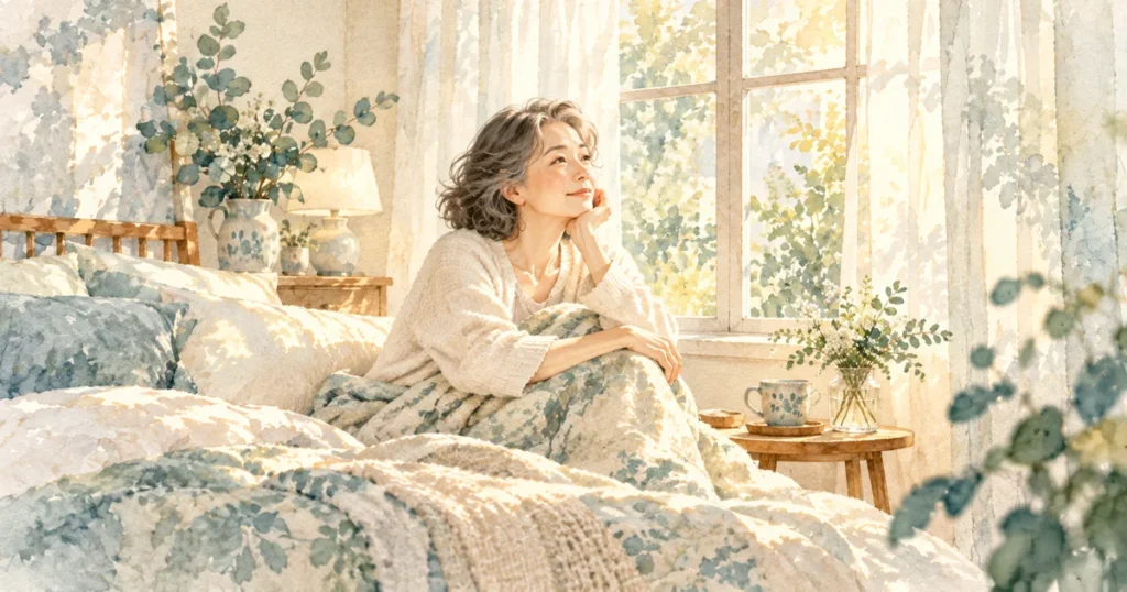 年齢とともに睡眠はどう変わる?加齢による変化と付き合い方をテーマにした水彩イラスト