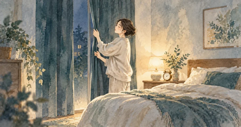 交代勤務で眠れないときの睡眠の整え方|夜勤・早番に合わせた考え方をテーマにした水彩イラスト