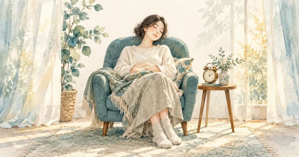 昼寝のとり方|夜の眠りを妨げにくくするための考え方をテーマにした水彩イラスト